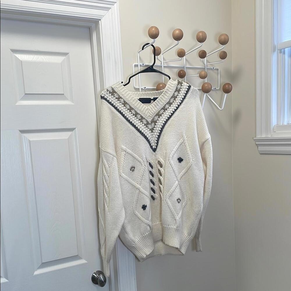 GANT - Classic Oversized wool Baggy V-Neck Sweater - Neutral Cream - L